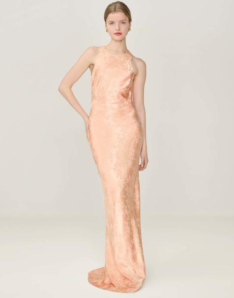 Omnes Dresses jai floral maxi dress with cross back in peach in orange - view 1