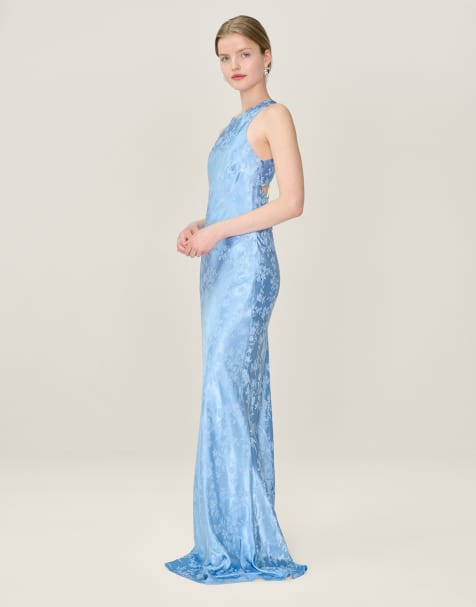 Omnes Dresses jai floral maxi dress with cross back in powder blue in blue - view 1