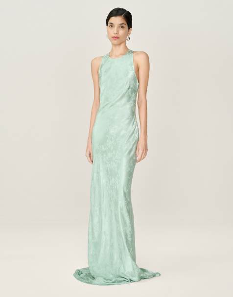 Omnes Dresses jai floral maxi dress with cross back in sage green in green - view 1
