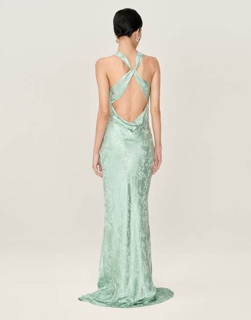 Omnes Dresses jai floral maxi dress with cross back in sage green, 2 of 4