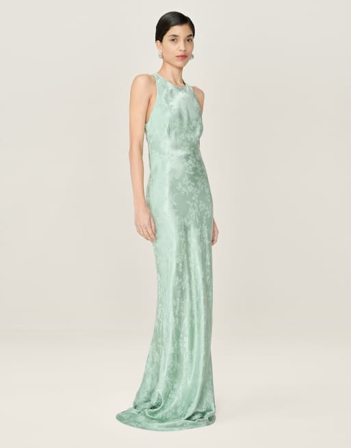 Omnes Dresses jai floral maxi dress with cross back in sage green, 4 of 4