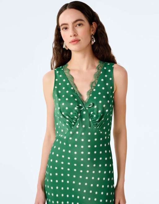 Omnes Dresses jennifer starburst slip dress with lace applique in green, 3 of 5