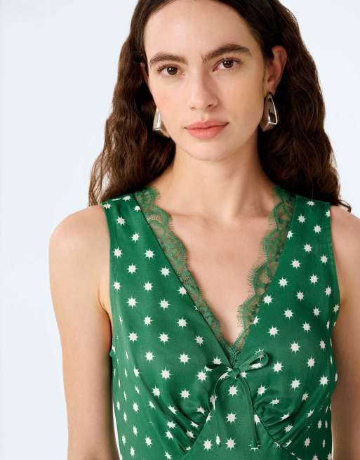 Omnes Dresses jennifer starburst slip dress with lace applique in green, 5 of 5