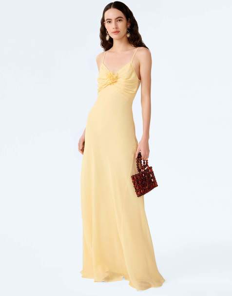 Omnes Dresses lisa chiffon maxi dress with rosette detail in butter yellow - view 1