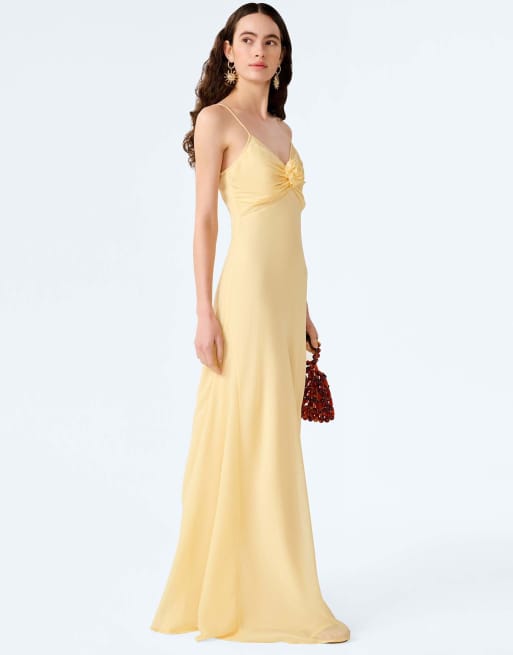 Omnes Dresses lisa chiffon maxi dress with rosette detail in butter yellow, 2 of 5