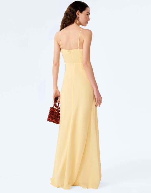 Omnes Dresses lisa chiffon maxi dress with rosette detail in butter yellow, 3 of 5