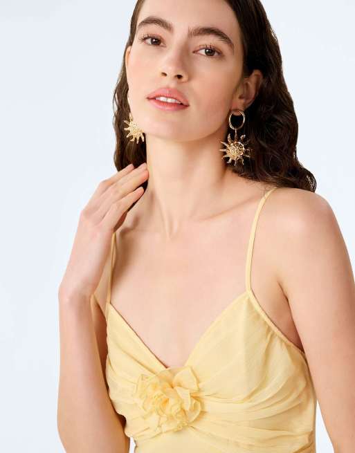 Omnes Dresses lisa chiffon maxi dress with rosette detail in butter yellow, 5 of 5