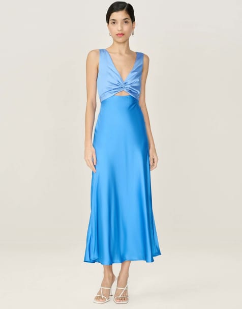 Omnes Dresses maggy colourblock satin midi dress in blue in blue - view 1