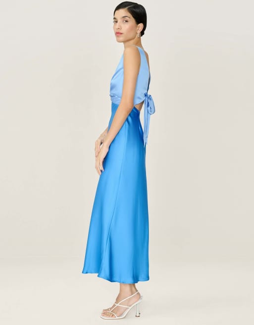 Omnes Dresses maggy colourblock satin midi dress in blue in blue, 2 of 6