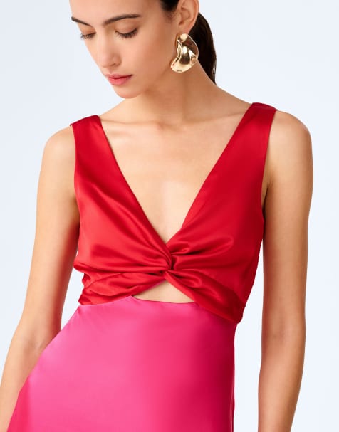 Omnes Dresses maggy colourblock satin mini dress in pink and red in magenta - view 1