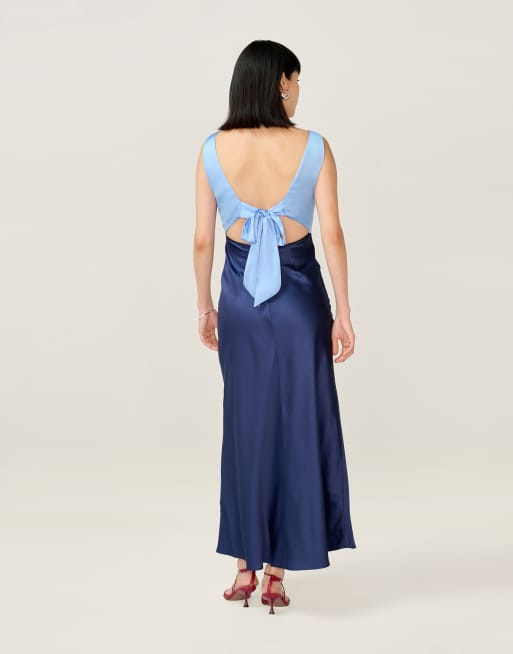 Omnes Dresses maggy satin maxi cutout back detail dress in two-tone blue, 2 of 4