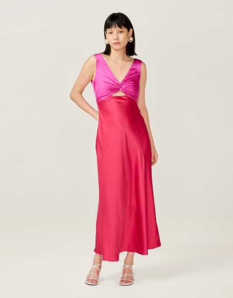 Omnes Dresses maggy satin maxi cutout back detail dress in two-tone red and pink in red - view 1