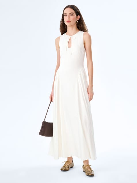 Omnes Dresses margate dress sleeveless linen midi dress with keyhole detail in white