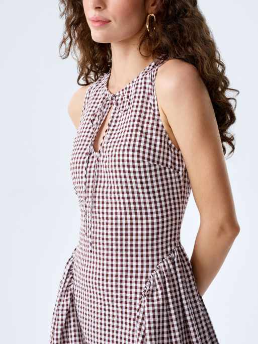 Omnes Dresses margate sleeveless seersucker gingham cotton midi dress in brown, 4 of 4