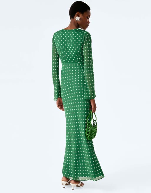 Omnes Dresses marj long sleeve sheer chiffon maxi dress in emerald green , 2 of 5