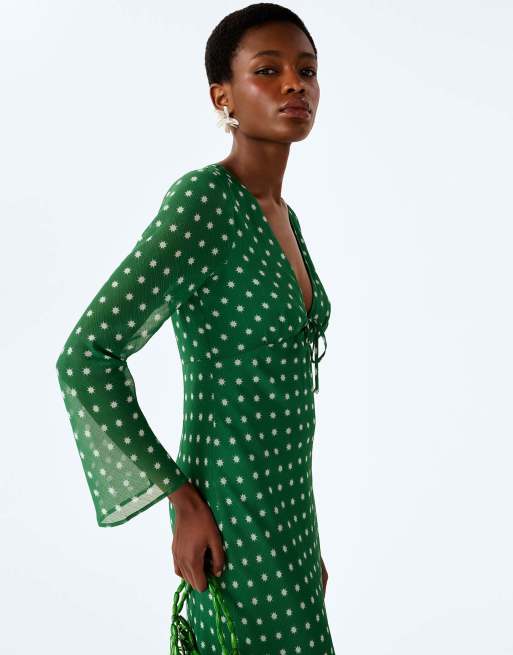 Omnes Dresses marj long sleeve sheer chiffon maxi dress in emerald green , 4 of 5