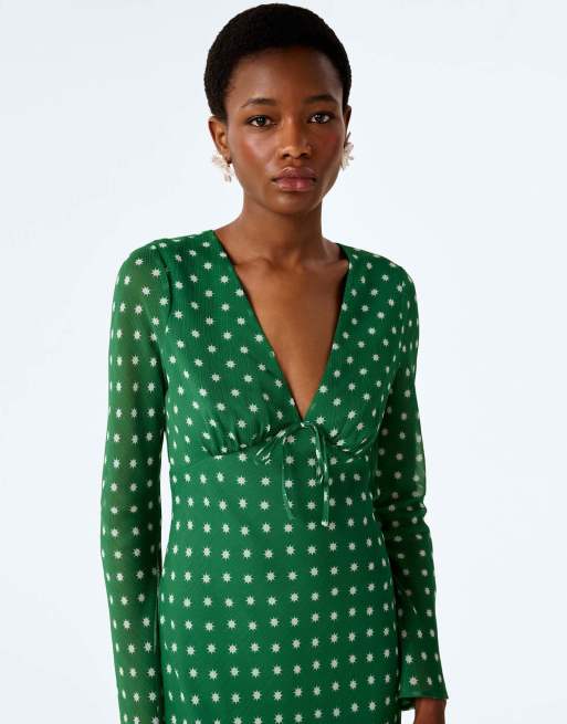 Omnes Dresses marj long sleeve sheer chiffon maxi dress in emerald green , 5 of 5