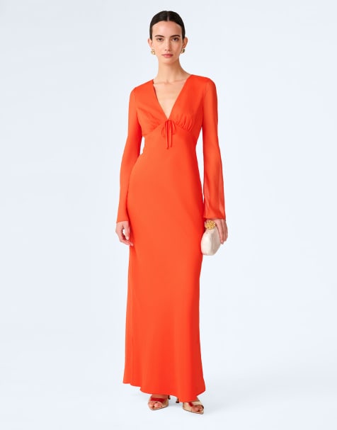 Omnes marj long sleeve sheer chiffon maxi dress in orange