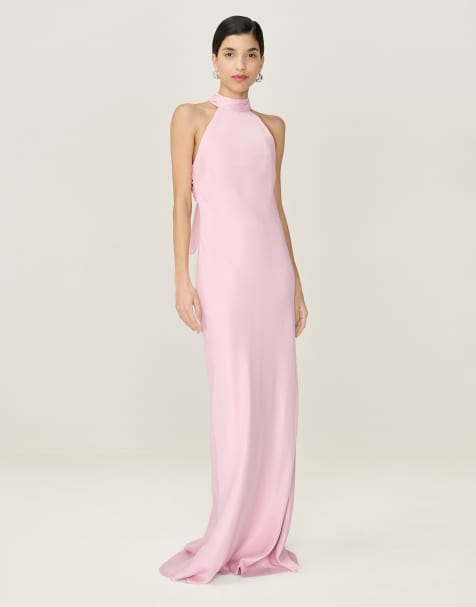 Omnes Dresses milos halterneck maxi dress with sash detail in dusty pink in pink