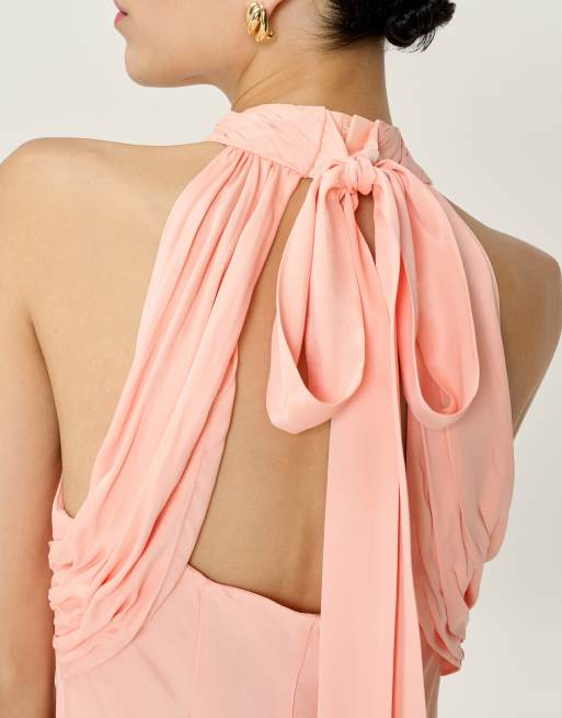 Omnes Dresses milos halterneck maxi dress with sash detail in peach , 3 of 4