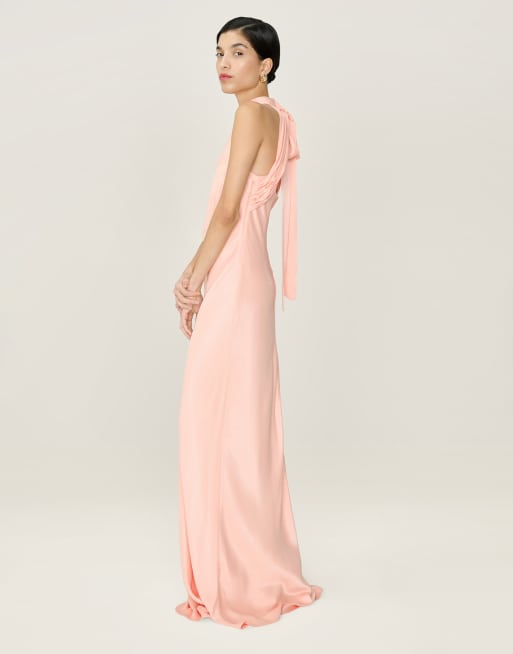Omnes Dresses milos halterneck maxi dress with sash detail in peach , 4 of 4