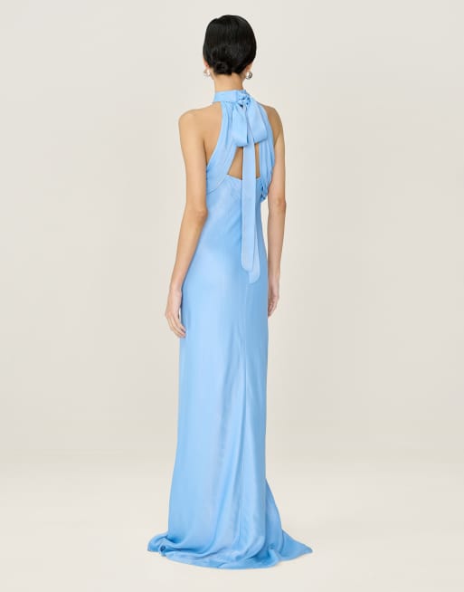 Omnes Dresses milos halterneck maxi dress with sash detail in powder blue , 3 of 4