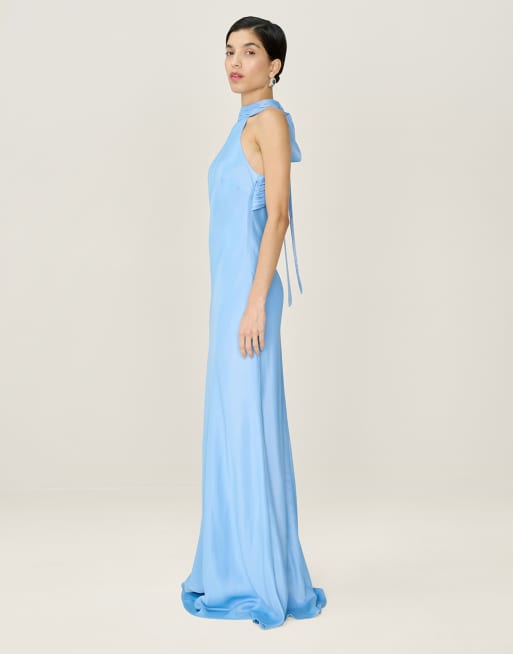 Omnes Dresses milos halterneck maxi dress with sash detail in powder blue , 4 of 4