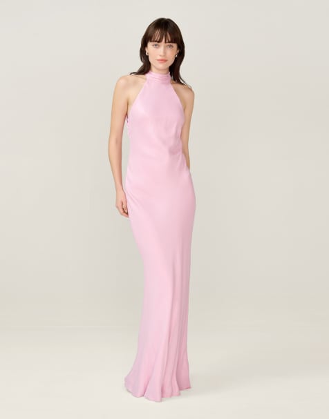 Omnes Dresses milos maxi halter neckline dress in pink with back bow detail in pink - view 1