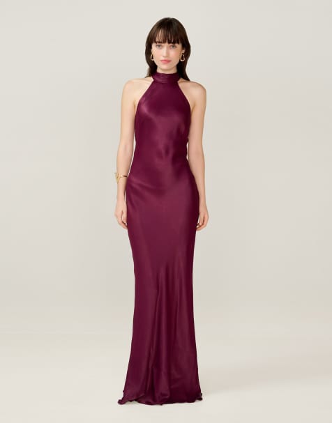 Omnes Dresses milos maxi halter neckline dress in red with back bow detail in red - view 1