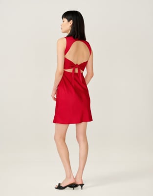 Omnes Dresses Mini Nova V-neck Open-back With Tie Detail Dress In Red