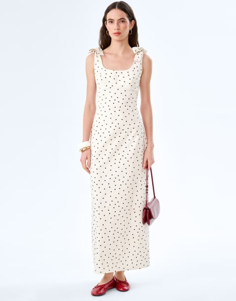 Omnes Dresses morgane cotton midi dress with shoulder bows in polka dot in white - view 1