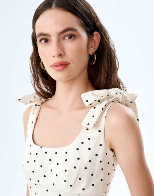 Omnes Dresses morgane cotton midi dress with shoulder bows in polka dot in white, 2 of 4