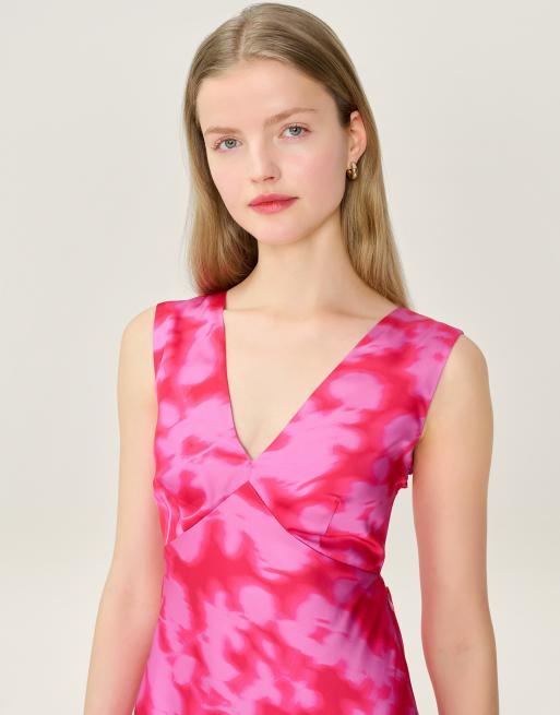 Omnes Dresses nova floral satin midi dress with open back in hot pink , 4 of 4