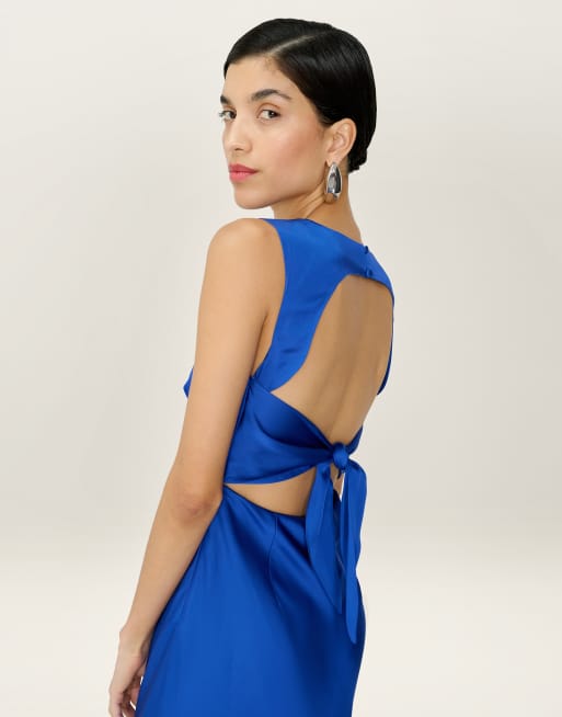 princess polly baby blue dress Omnes Dresses nova satin midi dress with open back in cobalt blue in blue