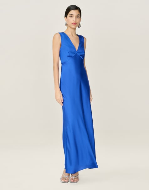 Omnes Dresses nova satin midi dress with open back in cobalt blue - view 1