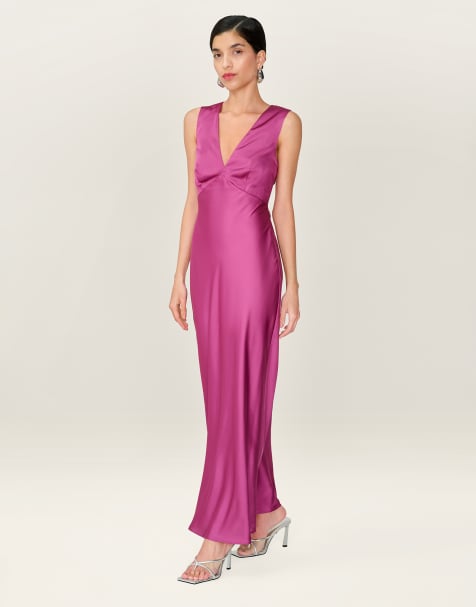Omnes Dresses nova satin midi dress with open back in magenta  - view 1