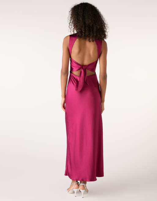 Omnes Dresses nova tie back dress in magenta, 4 of 4
