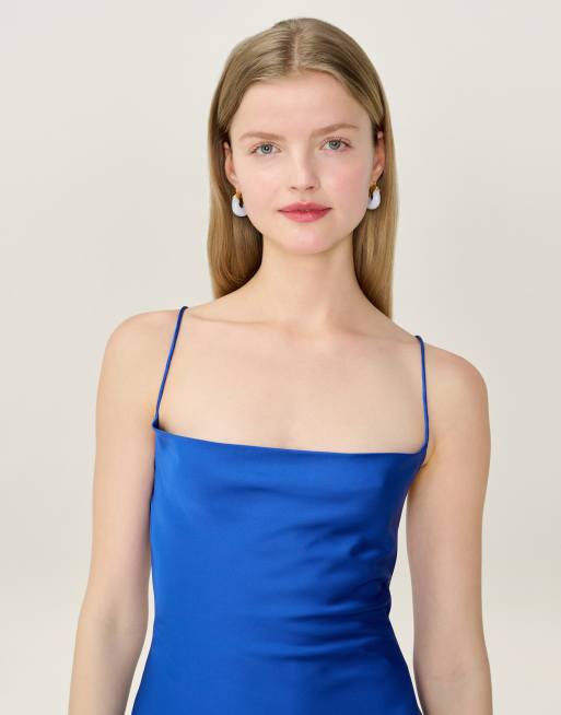 Omnes Dresses riviera satin midi dress with tie-back in cobalt blue , 2 of 4