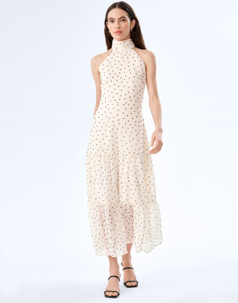 Omnes Dresses romeo high-neck chiffon midi dress in white polka dot in white - view 1