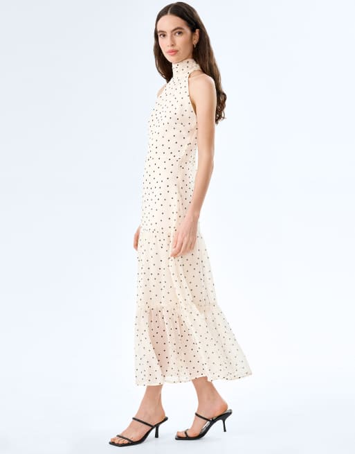 Omnes Dresses romeo high-neck chiffon midi dress in white polka dot , 2 of 4