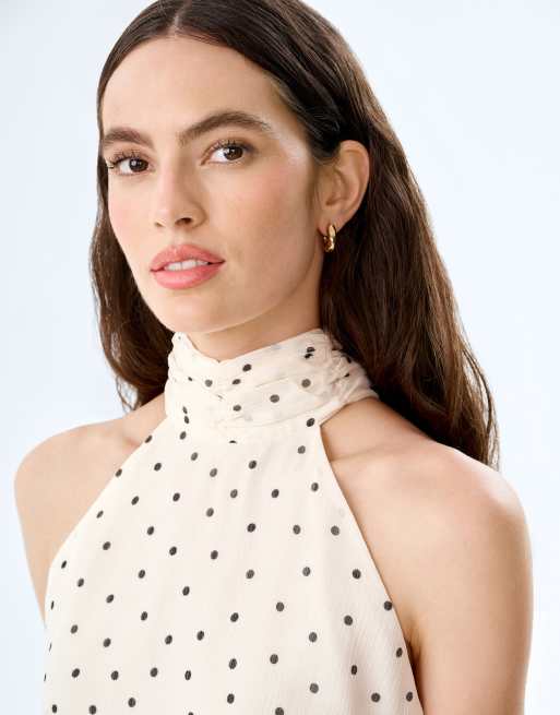 Omnes Dresses romeo high-neck chiffon midi dress in white polka dot , 3 of 4