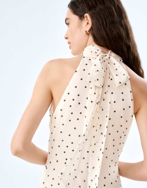 Omnes Dresses romeo high-neck chiffon midi dress in white polka dot , 4 of 4