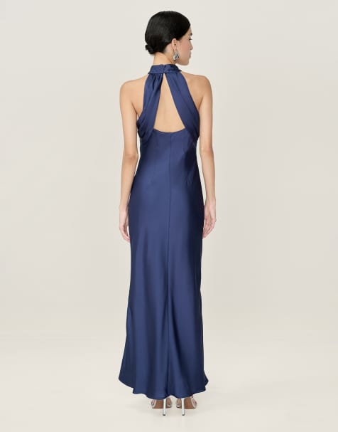 Omnes Dresses seychelles halter neck satin maxi dress in navy  - view 1