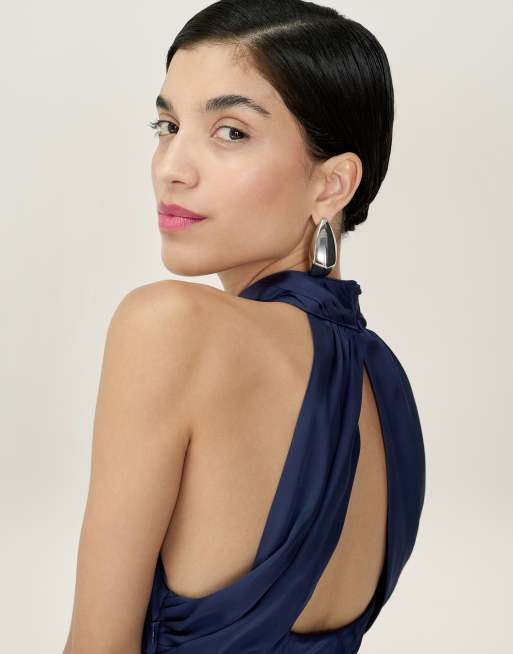 Omnes Dresses seychelles halter neck satin maxi dress in navy , 2 of 4
