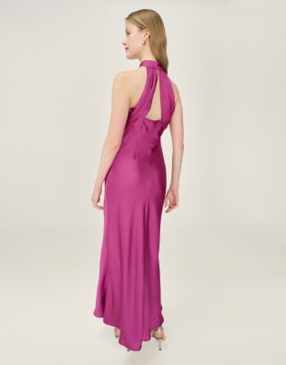 Omnes Dresses Seychelles Halter Neck Satin Midi Dress In Pink