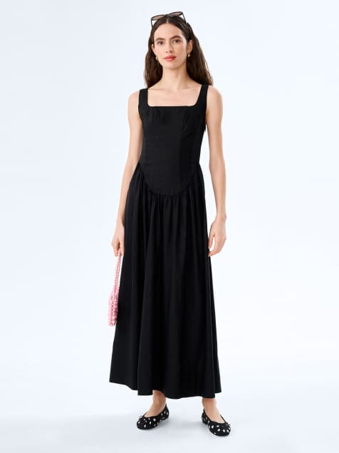 Omnes Dresses suri linen midi dress with corset-style top in black  - view 1