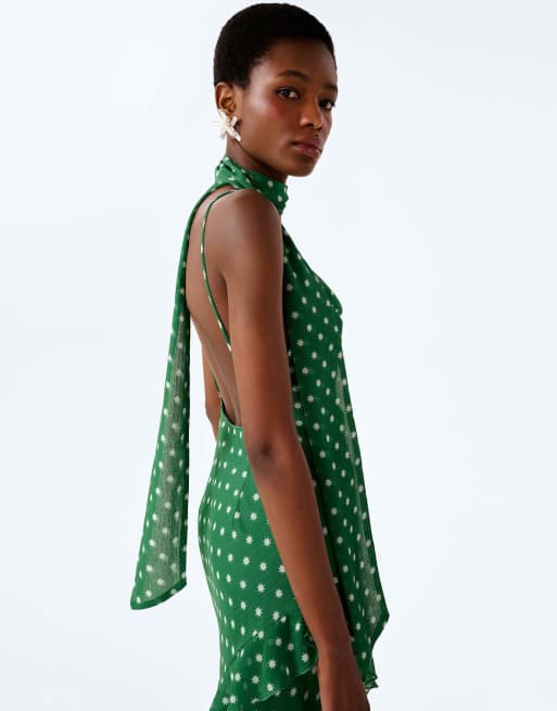 Omnes Dresses taylor chiffon ruffle maxi dress with scarf in emerald green , 4 of 6