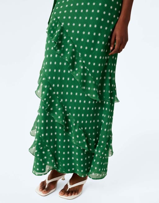Omnes Dresses taylor chiffon ruffle maxi dress with scarf in emerald green , 5 of 6