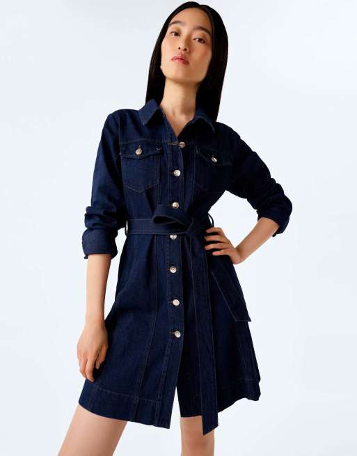 Omnes Dresses vera long sleeve denim mini dress in indigo in blue, 5 of 6