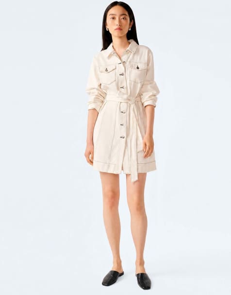 Omnes Dresses vera long sleeve denim mini dress in off-white in beige - view 1